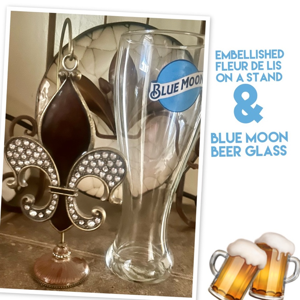 Beer Glass and Embellished Fleur de Lis Stand